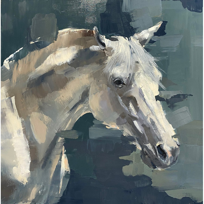 Tête de cheval grise | Impression, H 24 po x l 24 po, Cadre noir