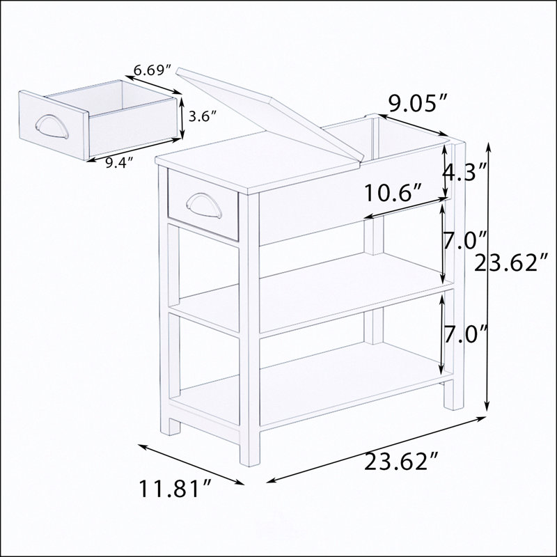 Table étroite avec tiroirs et cloison inférieure, White