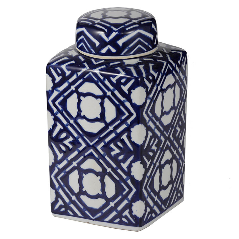 5.3X5.3X10" Valora Blue And White Square Lidded Jar