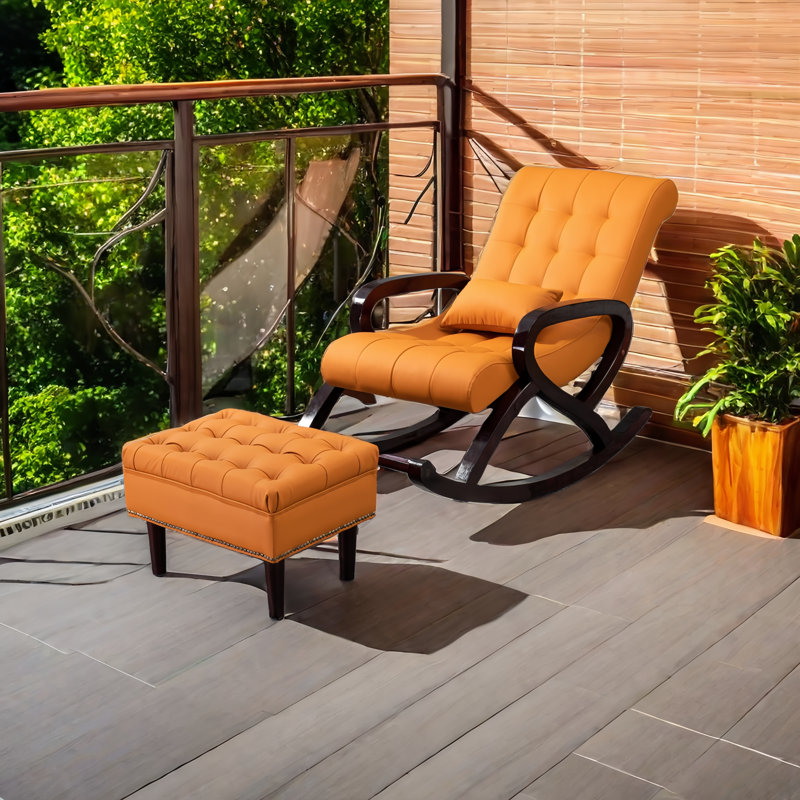 Chaise berçante en bois massif, Orange