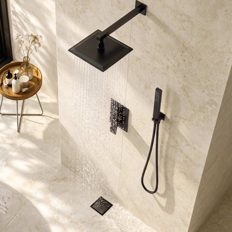 Bonde de douche carrée de 10 cm (3,94 po) à carreler avec couvercle réversible, Noir mat