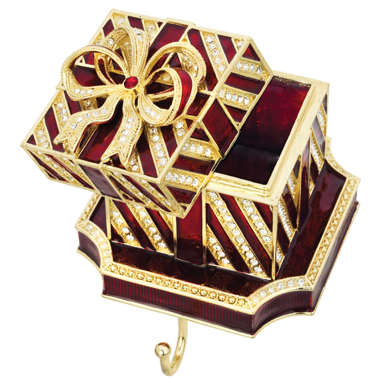 Holiday Gift Box Stocking Holder, Red