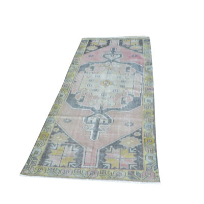 Tapis de couloir en Tapis décoratif laine de noué à la main rose/gris de conception unique 3 pi 7 po x 7 pi 10 po Faaija