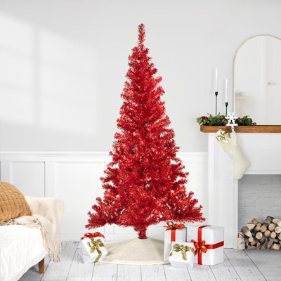Arbre de Noël artificiel pré-éclairé pré-éclairé - rouge