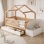 Lit pour tout-petits avec tiroirs de rangement et commode à plateau relevable, lit en bois massif avec garde-corps