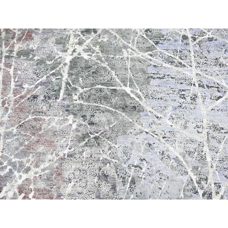 Tapis oriental 7 pi 7 po x 10 pi 1 po gris délavé, noué à la main, en soie avec laine texturée 562C26AABA0B41AC8AFCFC28818168AC