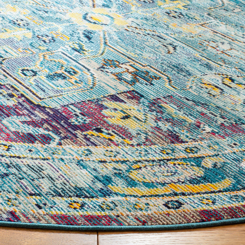 Tapis bleu sarcelle / mauve Lavine, Carré 7 pi