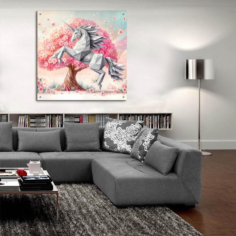  «Origami licorne» par Rey Klimt, art mural en verre acrylique, 36 po x 36 po, H 36 po x l 36 po