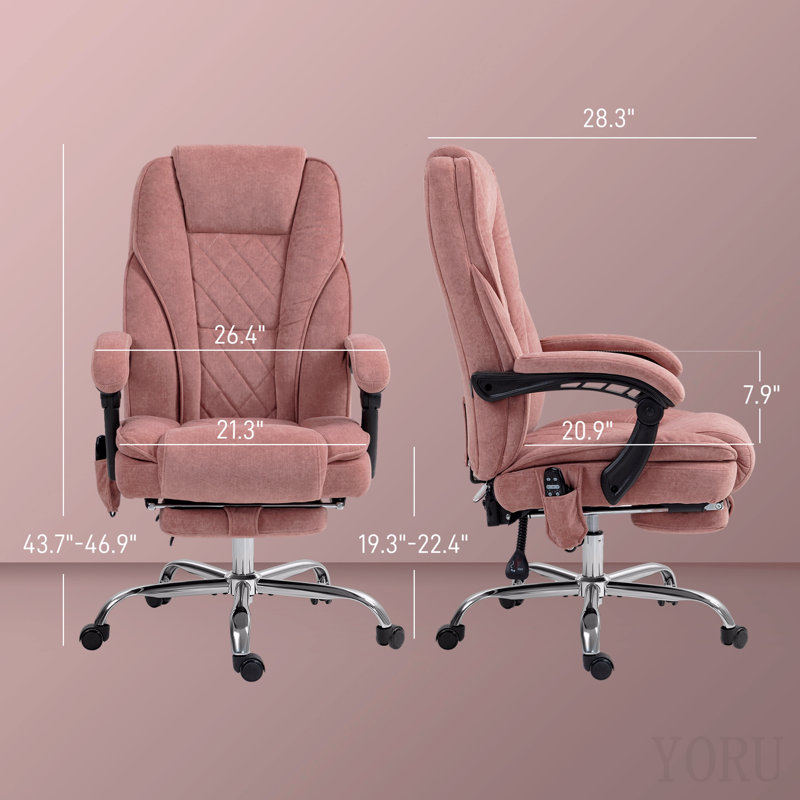 Heated Reclining Massage Office Chair With Adjustable Height And Footrest, Pink