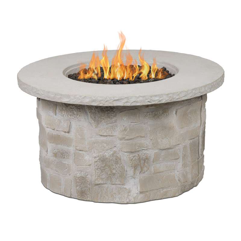 Foyer de table rond au propane en pierre avec réservoir caché beige Scottsdale