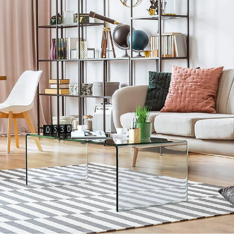 Table basse en verre, H 17 po x L 42 po x l 20 po