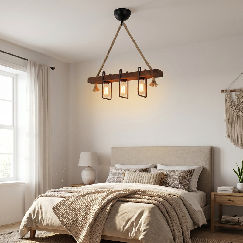 Harborside 3-Light Kitchen Island Solid Pine Handmade Linear Chandelier