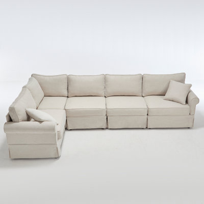 Modular Sectional Sofa Set,Convertible L Shaped Couch ,5 Seat,Reversible Sectional Sofa Couch,Upholstered,Corner Sofa,Rolled Arms,Soft Linen Fabric