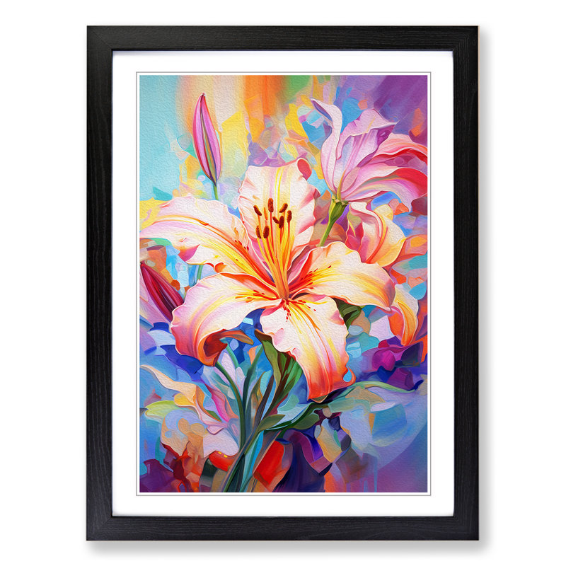 Lily Flower Abstract - Single Picture Frame Print on Wood, Black Framed, 34cm H x 25cm W x 2cm D