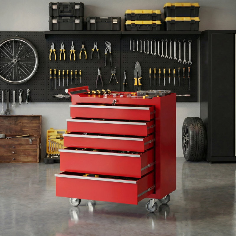 5-Drawer Rolling Tool Chest – Portable Tool Cabinet with Locking System, Drawer Liners & Lockable Wheels – Storage Cart for Garage or Workshop