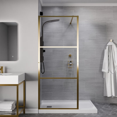 Anzzi Series 34 po X 78 po Porte de douche fixe sans cadre avec garde en verre trempé transparent