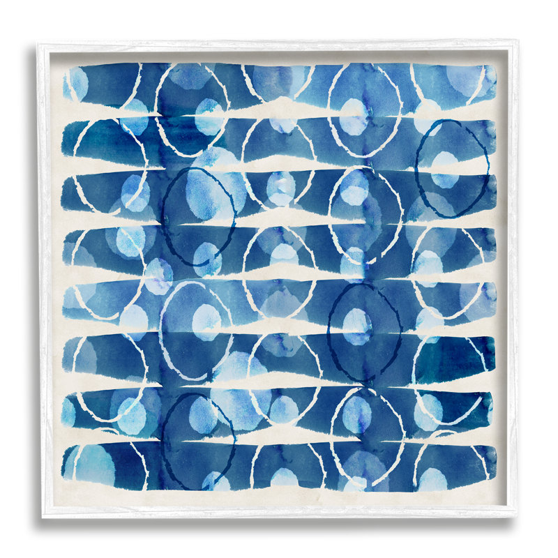 Aquarelle à motif bleu encadrée sur bois, H 17 po x l 17 po x P 1,5 po, Estampe numérique encadrée blanc bord de mer