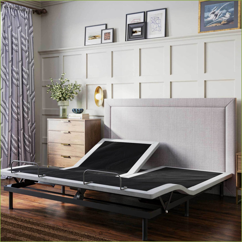 Base de lit réglable grand format avec dessus divisé et tête de lit Réglage des pieds - Assemblage facile sans outil, plateforme en contreplaqué pour la chambre principale