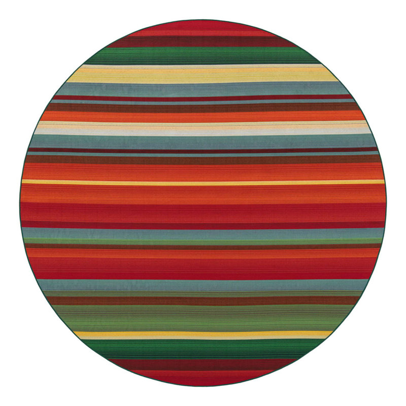 Meliton Washable Striped Indoor / Outdoor Rug, Round 10'