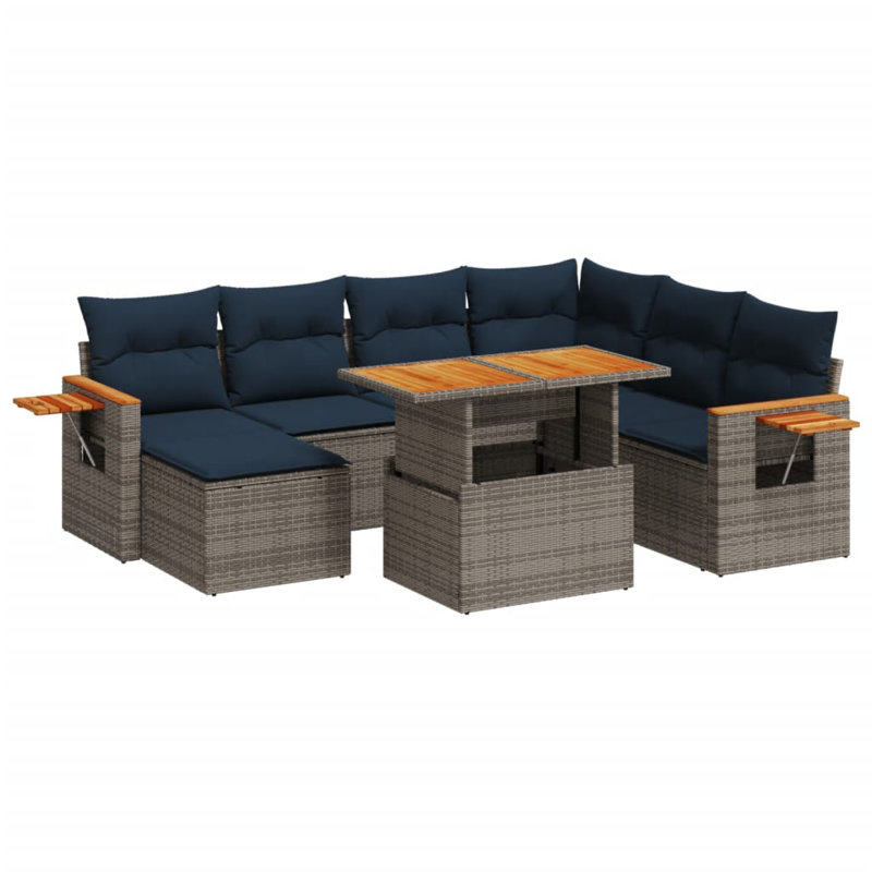  Ensemble de canapé de patio 8 pièces avec coussins en rotin de polyester, Gris, Bleu