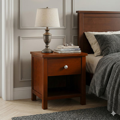Willard 20" Transitional Wood Nightstand with Single Dovetail Drawer, Kenilin Metal Glides & Lower Storage Cubby