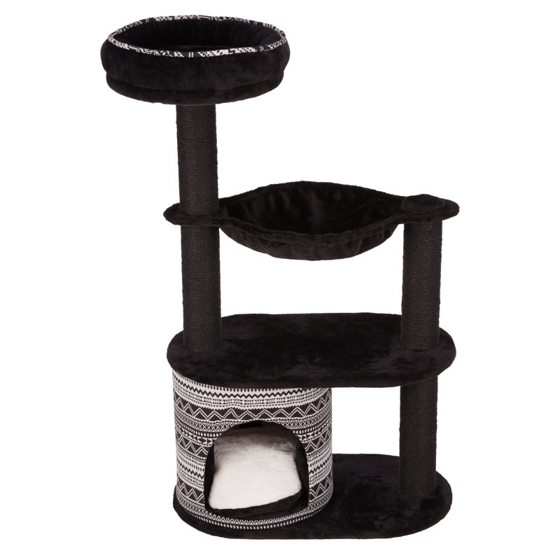 Giada Black Sisal and Plush 44" Cat Tree with Hammock and Condo