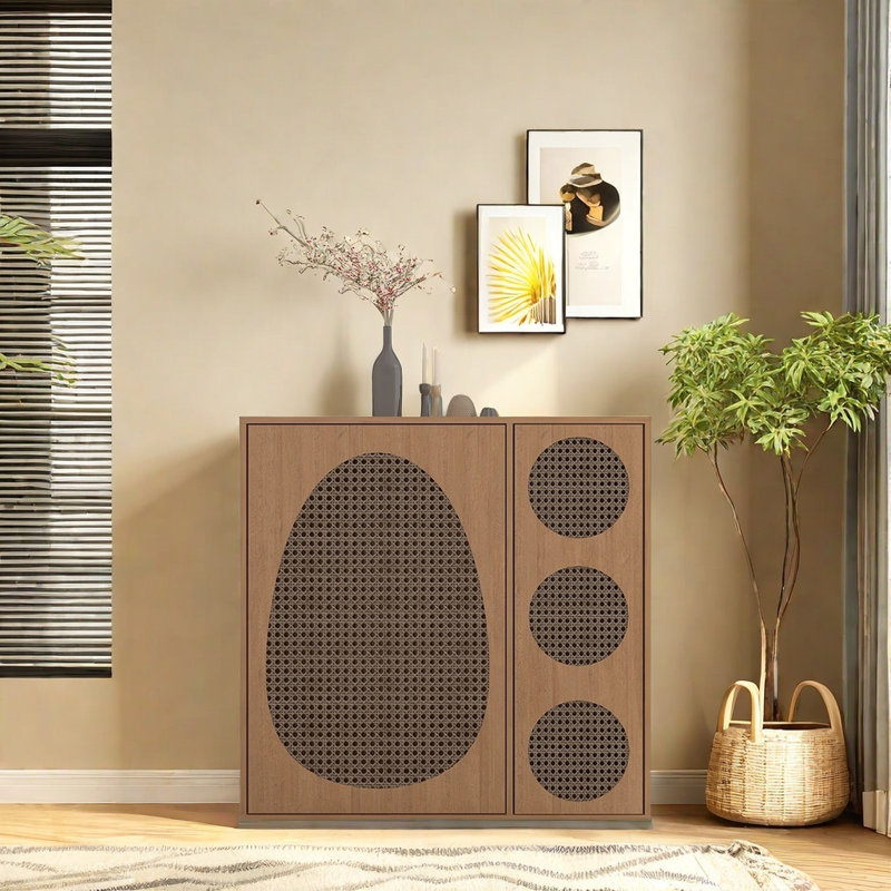 Rattan Large Capacity Accent Cabinet, Brown