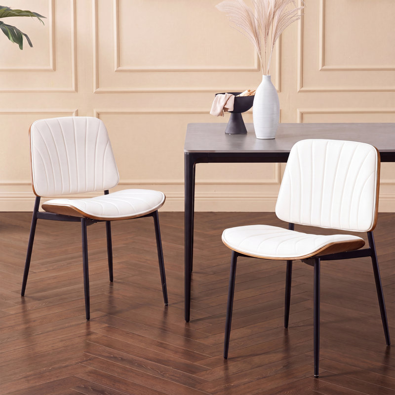 Maelynn Modern Faux Leather Dining chairs Upholstered Dining chairs with Metal Legs, White