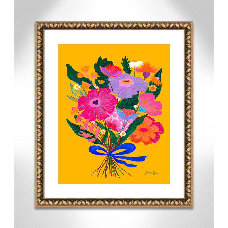 Imprimé éclectique de fleurs par Bloom, 22.5'' W x 26.5'' H, Imprimé mat, Perles de feuilles dorées