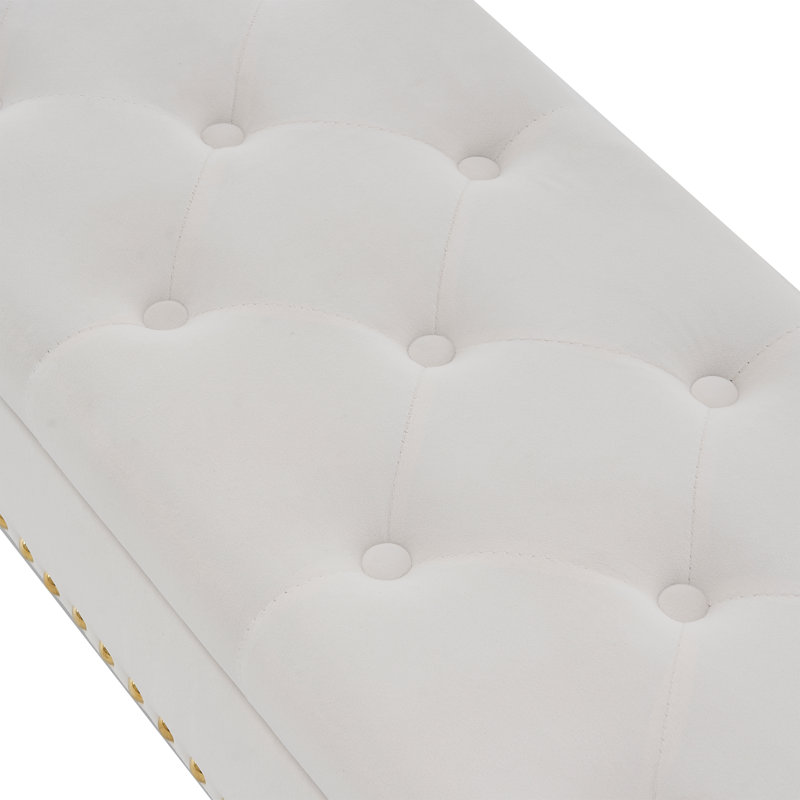 Renata Velvet Upholstered Storage Bench with Nailhead Trim, Ivory