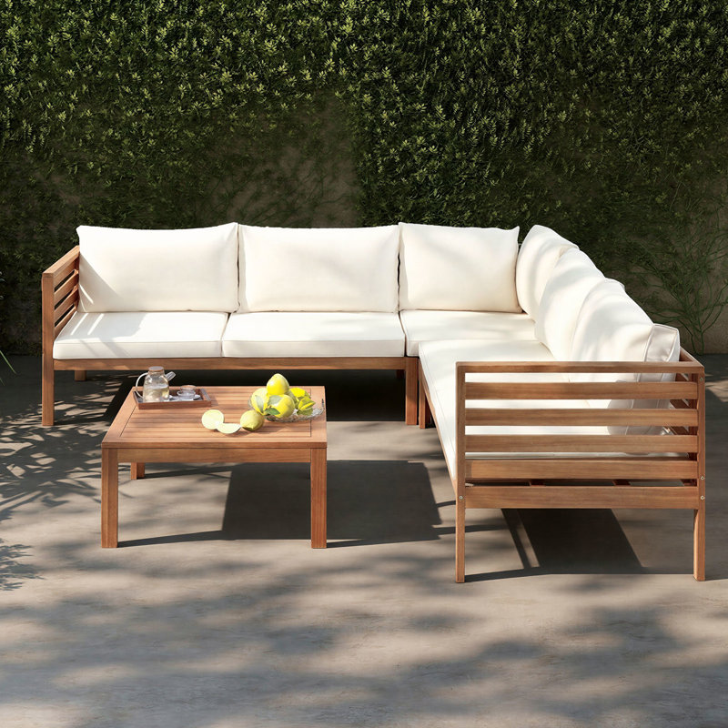 5 - Person Outdoor ConversationSet, Patio L-Shaped  Corner Sectional Sofa for Backyard, Porch, Balcony, Beige