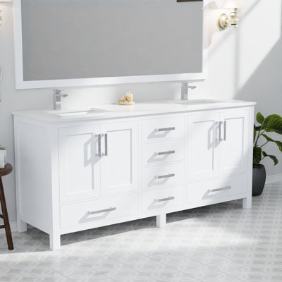 Ensemble de meuble-lavabo double avec plateau en marbre de culture et robinet