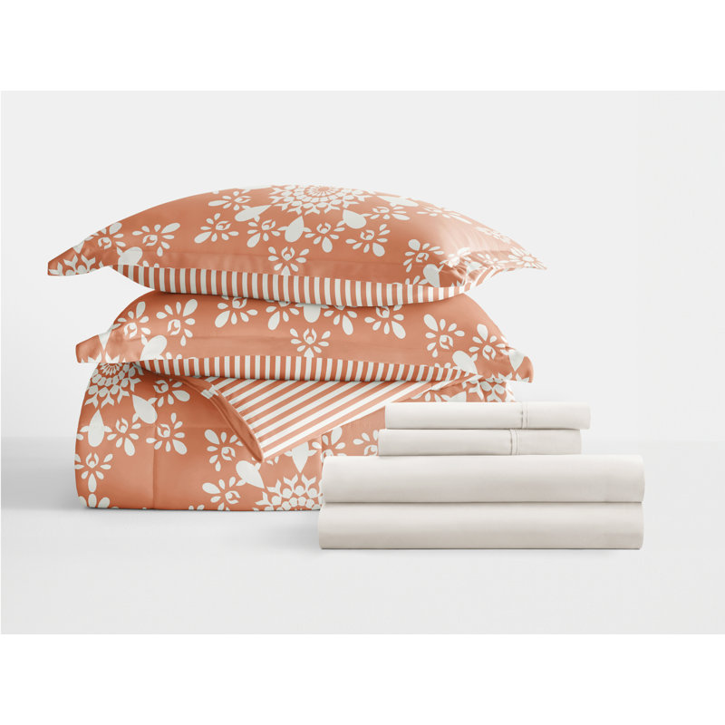 7-Piece Bedding Bundle - Pattern Comforter and Sheet Set, Queen Comforter + 1 Additional Piece, Navy Floral