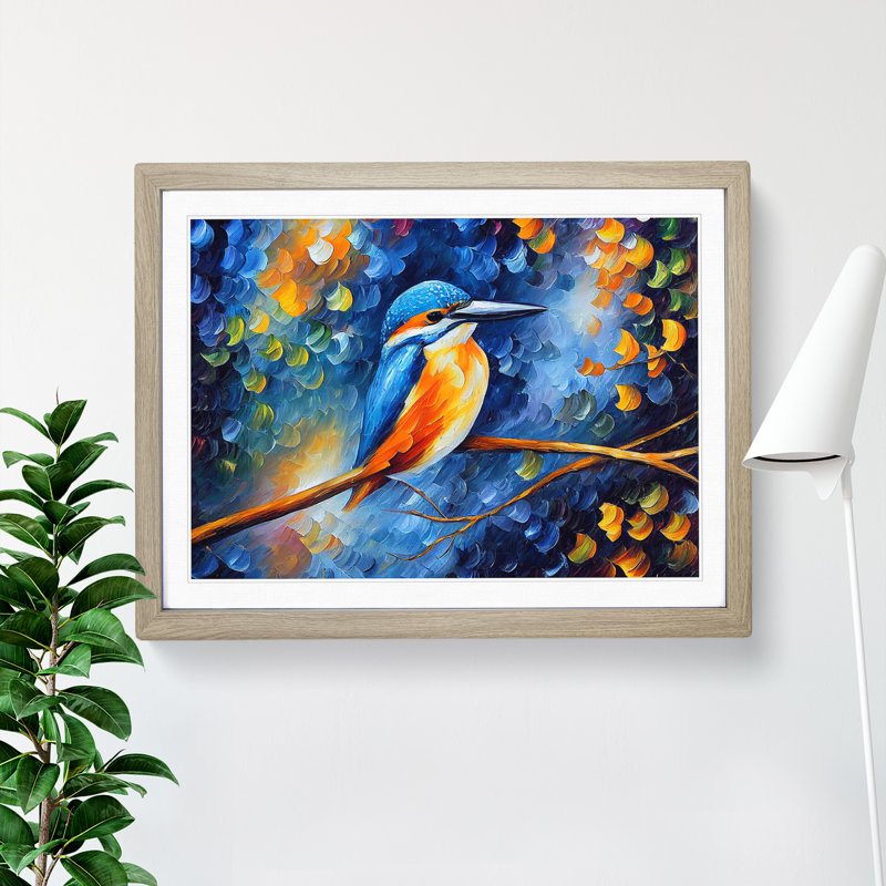 Kingfisher Bird Vol.3 Abstract - Framed Print, 46cm H x 64cm W x 2cm D, Oak