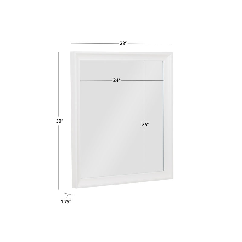 Anaheim Wood Framed Wall Mounted Bathroom / Vanity Mirror, White Paint, 30" x 28"