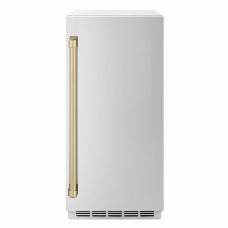 ZLINE Autograph 15 inch Touchstone White Matte Gourmet Ice Maker w/ Bronze Handle, Stainless Steel/Champagne Bronze