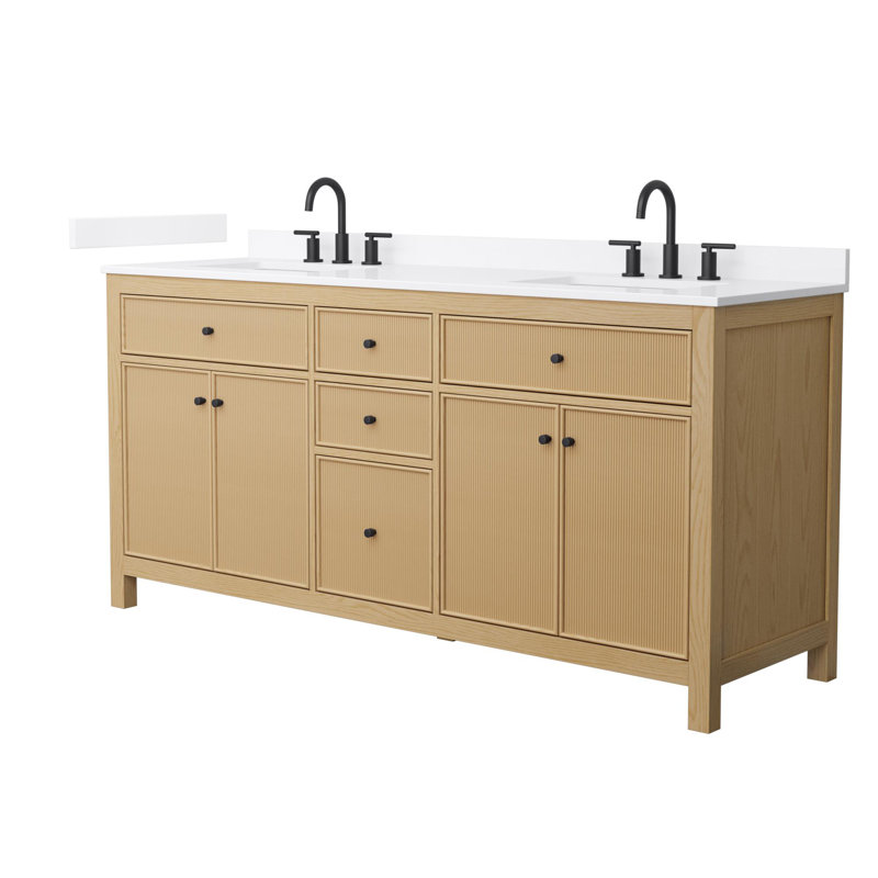 Pendry 72" Freestanding Double Bathroom Vanity with Quartz Top, Matte Black