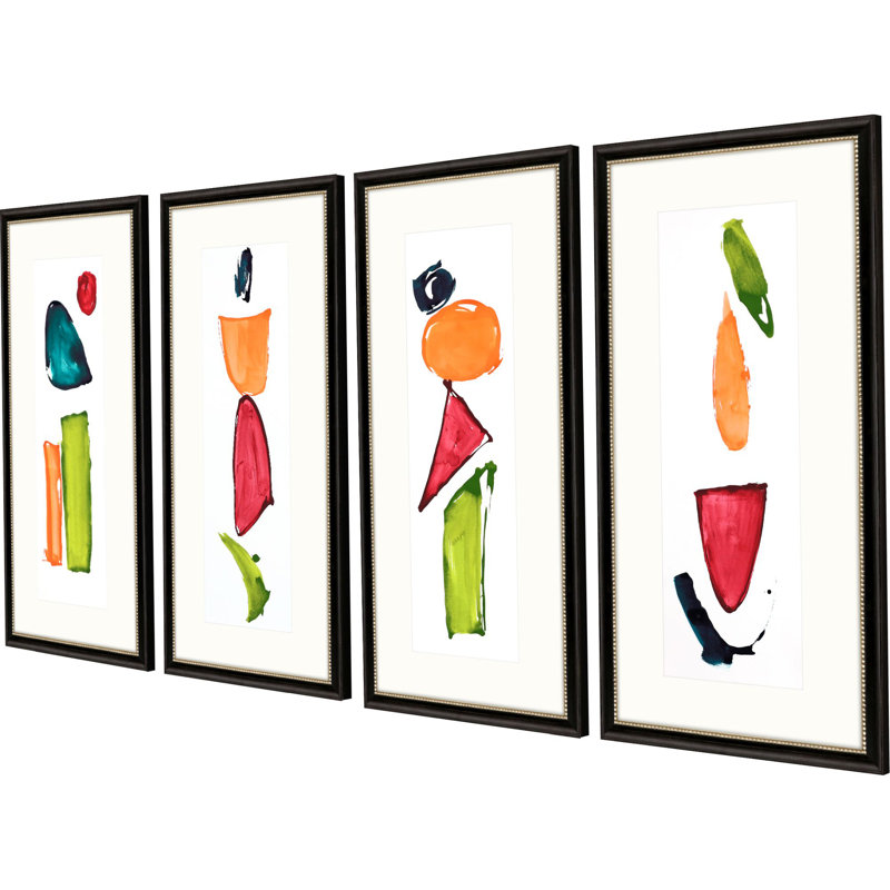 Organic Elements Abstract Art Poster Set in Black and Gold Frame