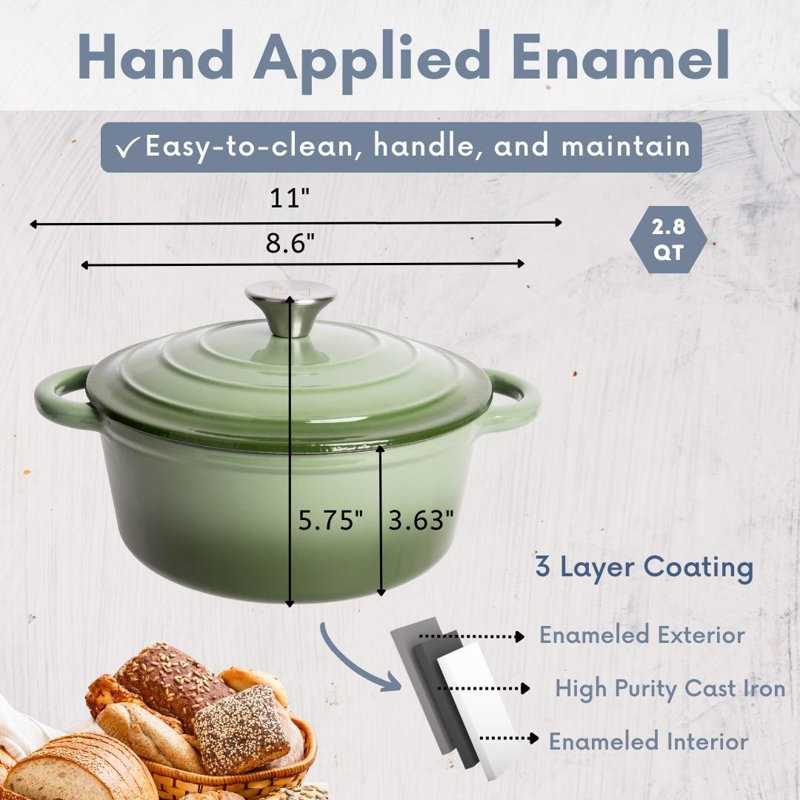 Cocotte ronde en fonte émaillée Lexi Home, 2,8 pte, Vert