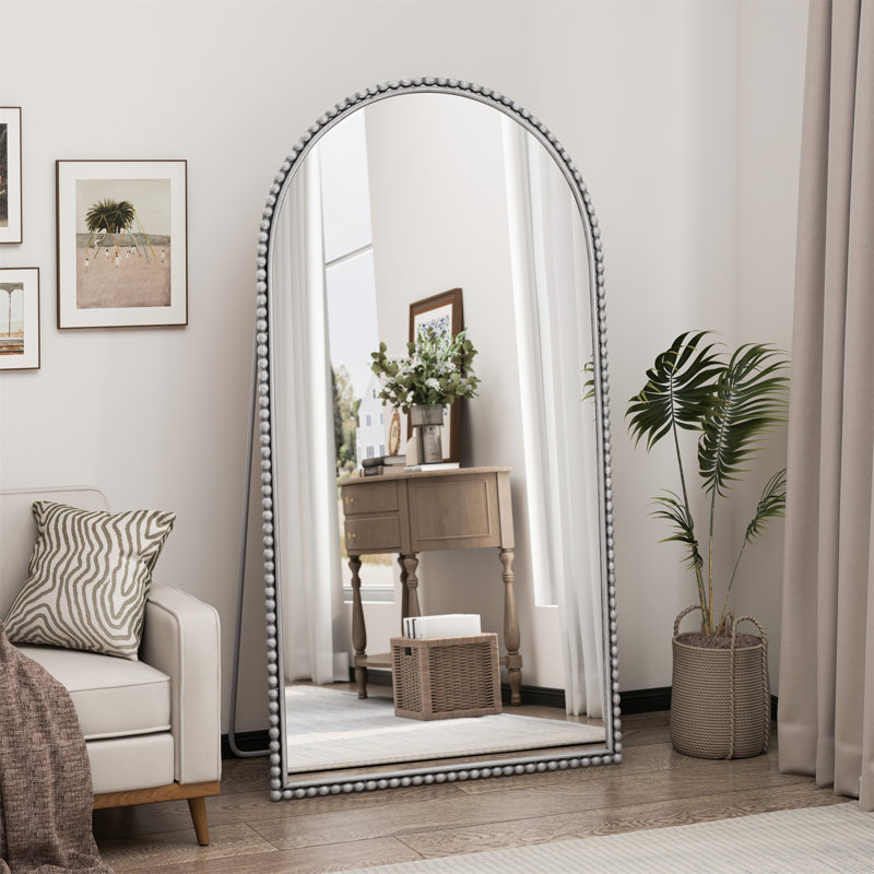 Miroir pleine longueur rétro en fer avec pieds de soutien, pour le salon, la chambre à coucher, Argent argent