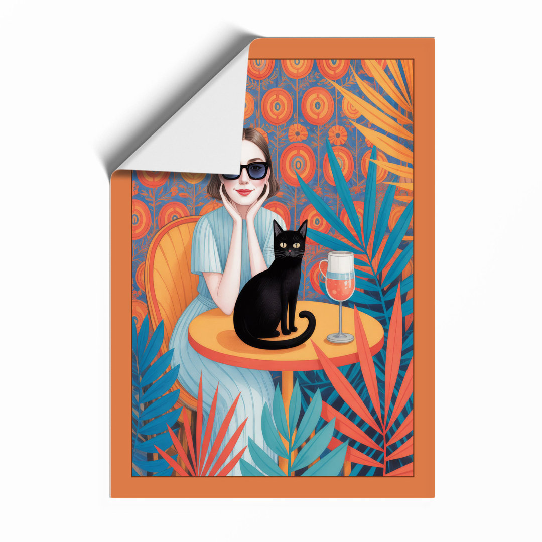 Woman with Black Cat Modern Framed Art Print