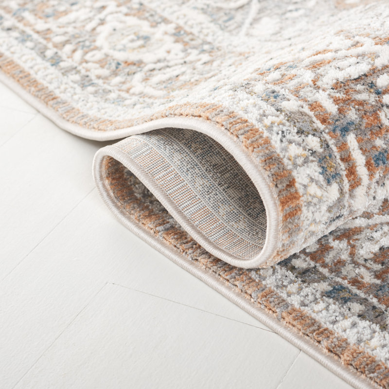 Clover Oriental Area Rug in Green / Light Grey, Red, Rectangle 4' x 6'