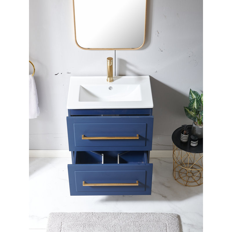 Ensemble de meuble-lavabo simple autoportant 2 tiroirs 24 po avec plateau en céramique