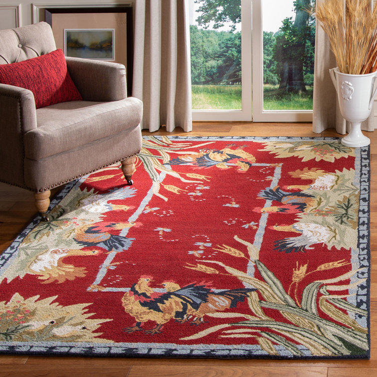 Kinchen Hand-Hooked Wool Red Area Rug