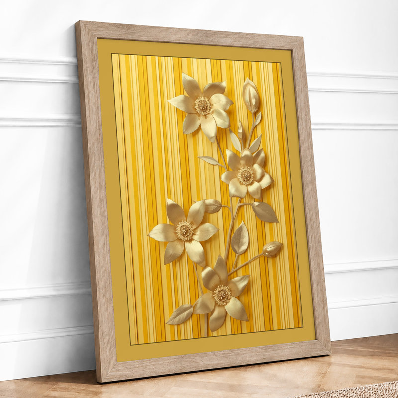 Daffodils Against Stripes Botanical - Framed Print, A1 - 84.1 x 59.4 cm, Oak