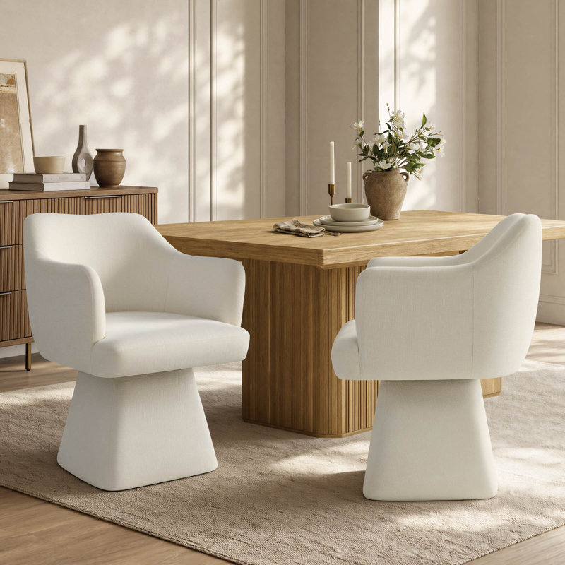 Chaise pivotante en tonneau avec accoudoirs (ensemble de 2), Beige