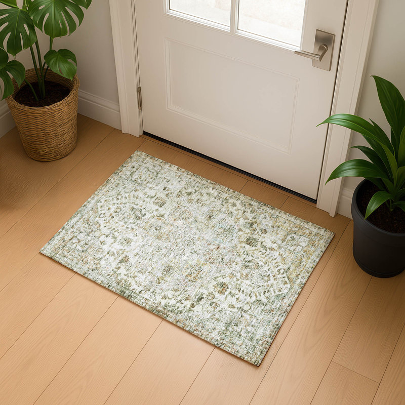 Premium Machine Washable Mayfield AMF2138 global Rug, 1'8" x 2'6", Ivory