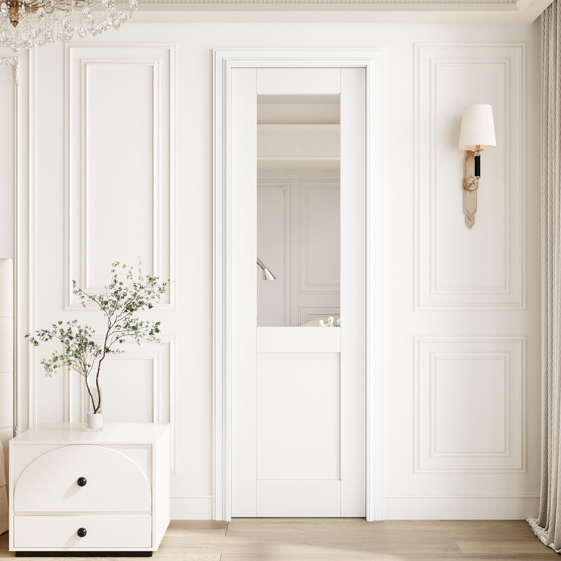 Porte intérieure à demi-miroir avec noyau blanc uni et apprêtée pour chambre à coucher et salon, 24 po x 80 po
