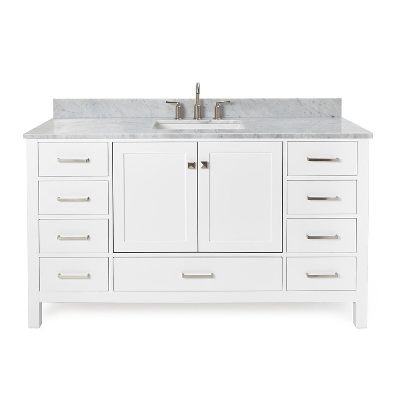 Ensemble de meuble-lavabo simple Flynt, Forme rectangulaire, Blanc / nickel brossé, L 61 po