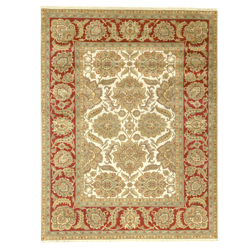 Tapis ivoire et rouge noué à la main de haute qualité